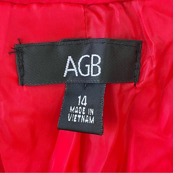 AGB Red windbreaker‎ zip up collared jacket with drawstring and 3/4 sleeve sz 14 - Picture 9 of 11